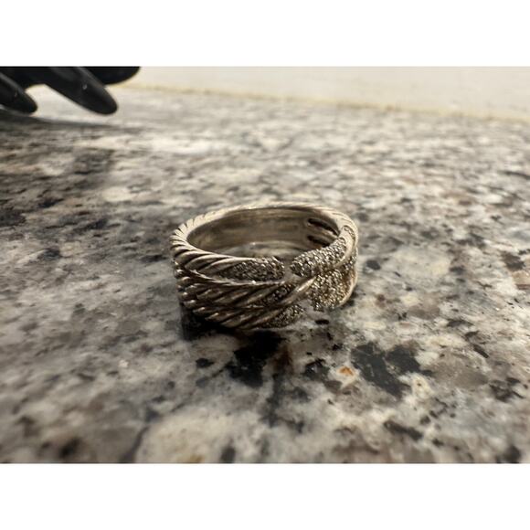 David Yurman Willow Diamond 925 Sterling Silver 3 Row Wide Band Ring Sz 7.5 - Picture 8 of 16